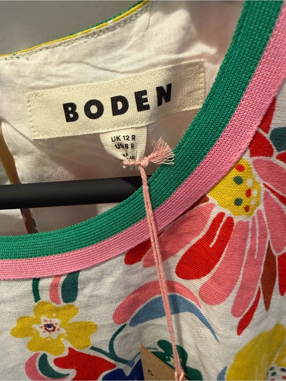 Boden Floral Puff-Sleeve Midi Dress in White, Pink, Yellow & Blue - Picture 2 of 4